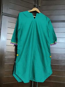 Saya Women Green Cotton Jacket Style Kurta
