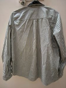 beaded collar striped shirt
