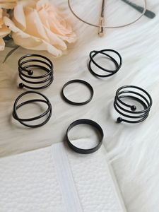 Black Stackable Rings ( Set Of 6)