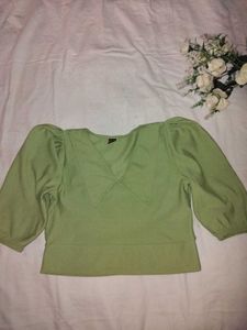 Cute Green Collared Crop Top