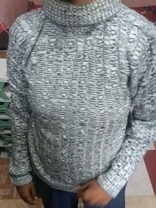 Grey Knit Turtleneck Sweater