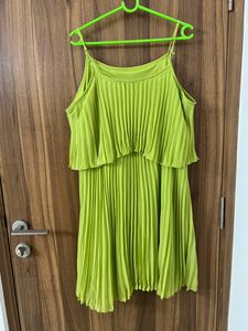 Lime Green Accordion Pleated A-Line Dress