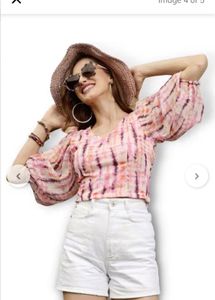 Tie &amp; Dyed Puff Sleeves Top