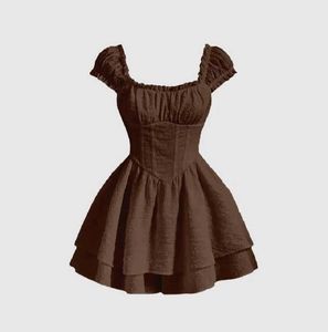 Square Neck Chocolate Brown Dress