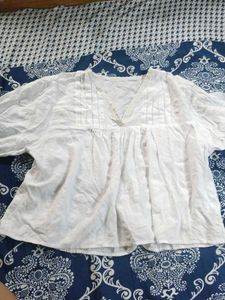 White Cotton V-Neck Peasant Top
