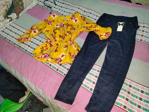 Floral Top & Checkered Pants Set