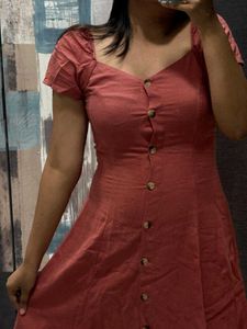 Rust Balloon Sleeves Dress