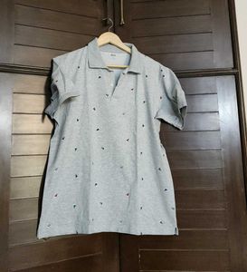 Uniqlo Men Cotton Mix Grey Printed Polo Tshirt