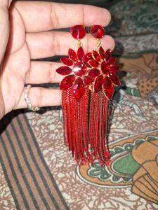 Red Flower Tassel Earrings