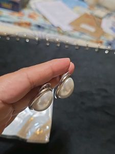 Silver Look Oval Shape Pearl Studs