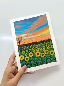 Sunflower Field With Beautiful Sunset Painting