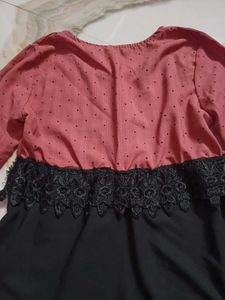 Pink &amp; Black Lace Trim Blouse