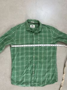 Basics Green Checked Shirt + FREE T-Shirt