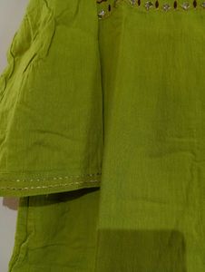 Lemon Green Cotton Kurti For Daily Use