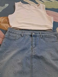 Combo  Of Top N DENIM Skirt  In Premium Imported F