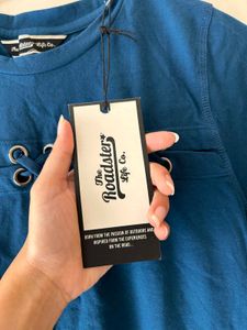 Teal Blue Eyelet Detail T-Shirt