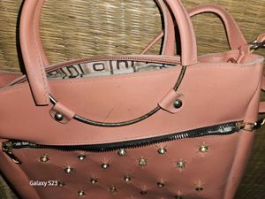 Peach Coloured Studded PU Structured Handheld Bag