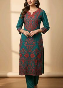 Teal Embroidered Kurta with Patiala Pants