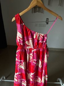 Fit&amp;Flare One Shoulder Pink Floral Maxi