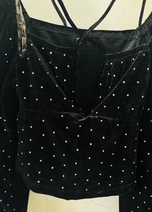 FB SISTER BLACK POLKA DOT CROP TOP