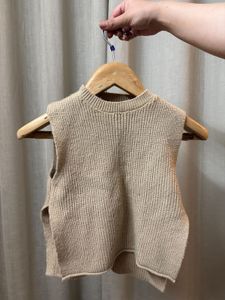 Beige Side Open Crop Sweater