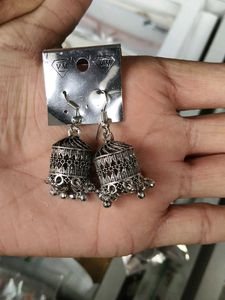 Silver Tone Jhumka Earrings