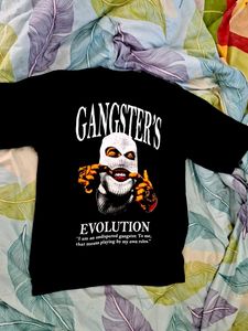 Black Graphic Print T-Shirt five sleeve