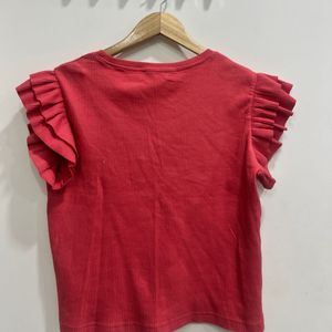 Coral Ruffle Sleeve Top