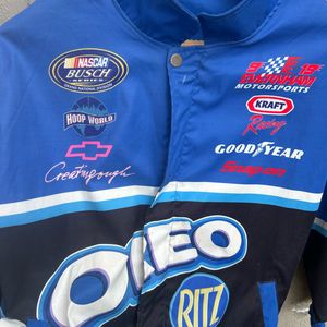 Blue NASCAR-style racing jacket