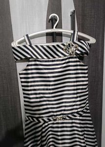 Black And White Striped Off Shoulder Gown
