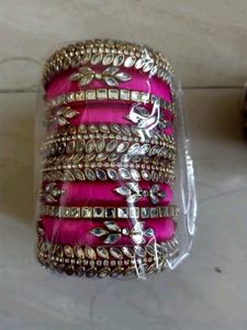 Trending Silk Thread Kundan Stone Bangles Set