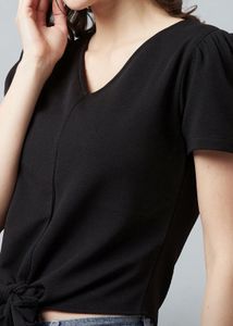 Black Knotted Top With Puff Sleeves