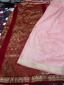 Lite Pink Colour Saree With Maroon Haevy Pallu