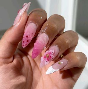 Pink 3D Flower Ombre  Summer Press On Nails