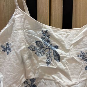 White Floral Embroidered Tank Top