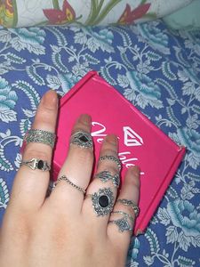 Silver & Black Statement Ring Set