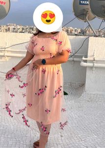 Peach Floral Embroidered Dress