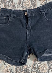 Black Denim Cuffed Shorts
