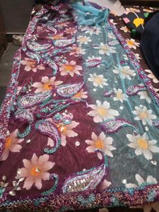 Double Shade Net With Full Dupptta Embroidery