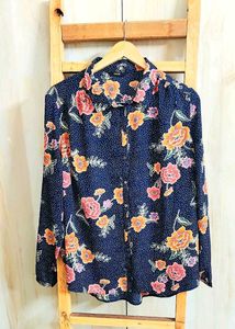Black Floral Print Shirt Size-44