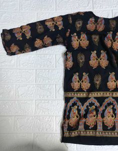 Vintage Black Patterned Short Kurta