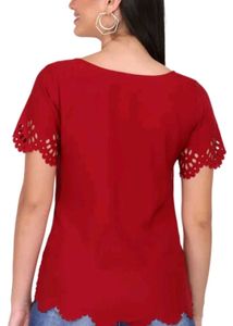Women Casual Maroon Laser Cut Top