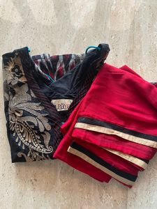 Long Black kurta with red synthetic shawl