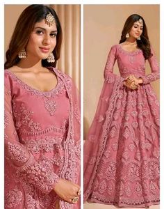 Elegant Pink Anarkali semi-stitched gown