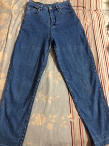 Stretchable Straight Fit High Waist Blue Jeans