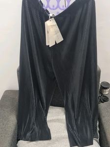 Bronte Elastic Waist Ribbed Wide Leg Trousers, Bla