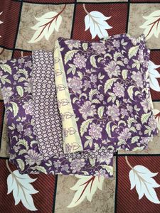 Purple Floral Print Cotton Suit Set