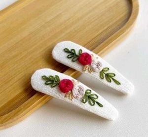 Floral Hand Embroidered Hair Clips