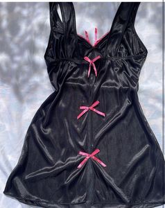 Custom Party Black Slip Dress With Pink Bows