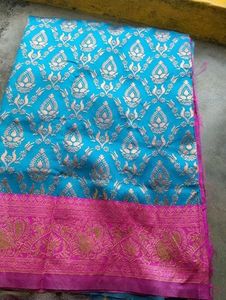 Silk Blend Saree - Blue &amp; Pink